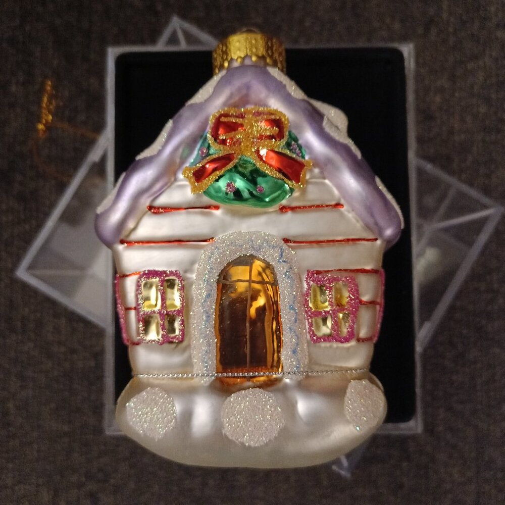 Cottage House Glass Christmas Tree Ornament